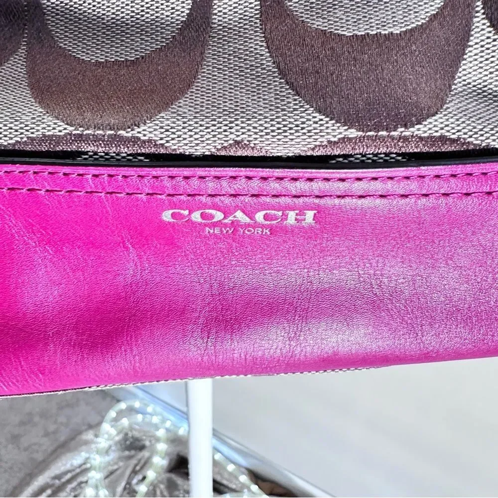 COACH Signature Tan And Pink Stripe Shoulder Bag Purse - Picture 4 of 16